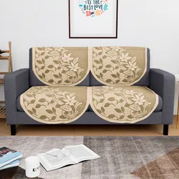 Aura Beige & Brown 4 Pieces Printed Cotton Sofa Covers-image-53