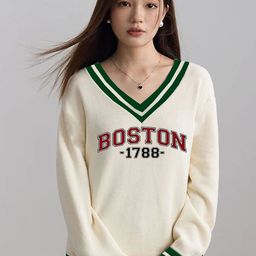 CLAFOUTIS Women Typography V-Neck Drop-Shoulder Sleeves Applique T-shirt-image-95