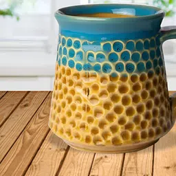 Clay Karma Mustard & Blue Textured Ceramic Dishwasher Safe Mugs-image-44