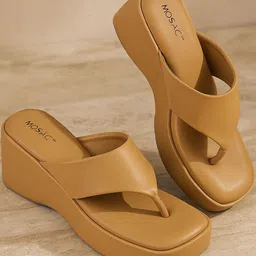 MOSAC Women Beige Solid Synthetic Leather Slip On Casual Heels-picture-39