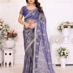 Nirmohi Fashion Ethnic Motifs Embroidered Pure Chiffon Saree-image-5