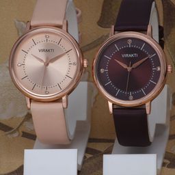 VIRAKTI Women Set Of 2 Leather Straps Analogue Watch F-71-CREAM-GREEN-COMBO-image-86