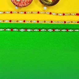 Anouk Set Of 3 Beaded Cotton Thread with AD Stones & Meenakari Designer Rakhi for Brother-12