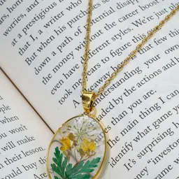 Bishty Fashion Gold-Plated Stainless Steel Dried Real Flower Resin Pendant with Chain-20