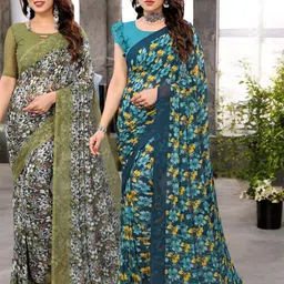 Moda Rapido Pack Of 2 Floral Printed Pure Georgette Saree-picture-7