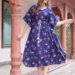 YASH GALLERY Floral Print Kimono Sleeve Kaftan Midi Dress-image-71