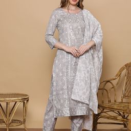 DUMMY SHAPE Ethnic Motifs Printed Straight Kurta With Trouser And Dupatta-10