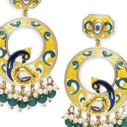 Anouk Gold-Plated Artificial Stones Beaded Meenakari Peacock Shaped Chandbalis image 3
