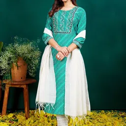 APNISHA Women Ethnic Motifs Printed Regular Thread Work Kurta with Trousers & With Dupatta-17