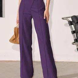 Outzidr Women High Waist Side Button Straight Fit Trousers-image-91