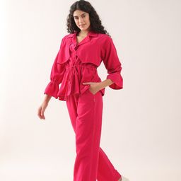 JISORA Notched Lapel Collar Long Sleeves Pure Cotton Co-Ord Set-image-51
