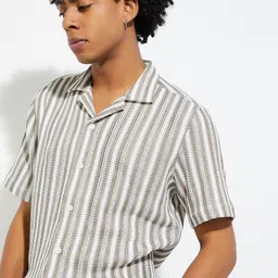 max Men Spread Collar Vertical Striped Cotton Casual Shirt-image-44