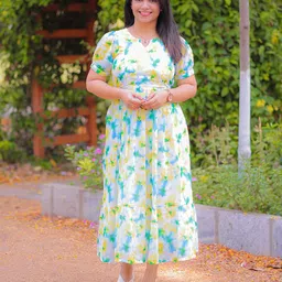 PREETHIWEAR Women Floral Print Flutter Sleeve Fit & Flare Dress-20
