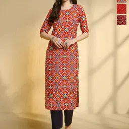 HERE&NOW Selection Of 3 Geometric Printed Round Neck Straight Kurta-46