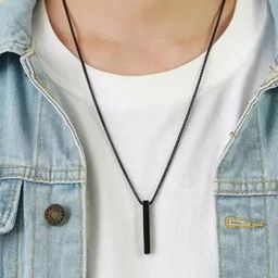 Nitant Set of 2 Men Silver-Plated Square and Rectangle Shaped Pendants with Chains image 2