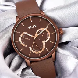ALIX Men Brass Dial & Leather Straps Analogue Chronograph Watch AL3011 BROWN-10