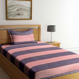 Myntra Elegant Homes Peach-Coloured & Grey Striped 300 TC Single Bedsheet Set-2.2 mX1.5 m-44