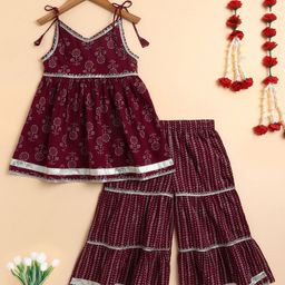 the magic wand Girls Floral Printed Cotton A-Line Kurta with Sharara-picture-49