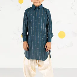 VASTRAMAY Boys Geometric Printed Shirt Collar Foil Kurta With Patiala-image-54