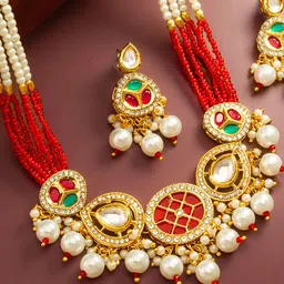aadita Gold-Plated Kundan Studded & Pearls Beaded Jewellery Set-picture-39