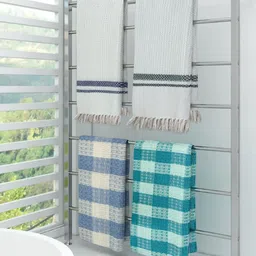 Myntra Elegant Homes White & Blue 4 Pieces Striped Cotton 210 GSM Bath Towels-image-66
