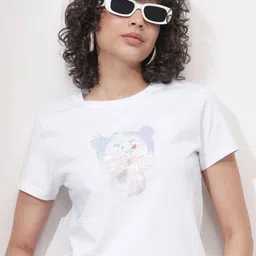 Tokyo Talkies Women Round Neck Drop-Shoulder Sleeves T-shirt-image-51