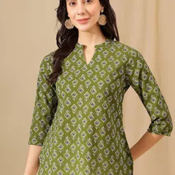 JANAKDULARI CREATION Floral Print Mandarin Collar Cotton Top-image-97