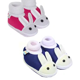 NESKA MODA 3 To 12 Months Baby Boys & Baby Girls 2 Pair Combo Pack Cute Soft Cotton Rabbit Booties-79