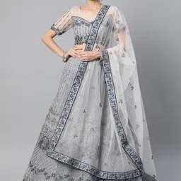 FABPIXEL Embroidered Sequinned Semi-Stitched Lehenga & Unstitched Blouse With Dupatta image 1