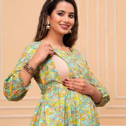 Moda Rapido Women Floral Printed Thread Work Maternity Anarkali Kurta-55