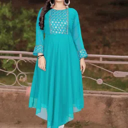 BINDUDI Embroidered Gotta Patti Round Neck Georgette Anarkali Kurta-image-78