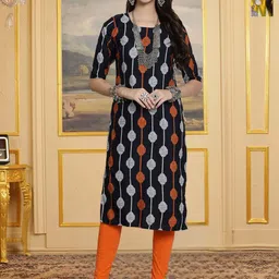 HERE&NOW Selection Of 2 Geometric Printed Round Neck Straight Kurtas-image-58
