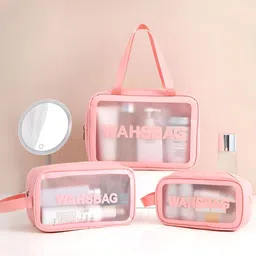Aura Pink Set of 3 Water Resistant Makeup Organiser Organisers-34