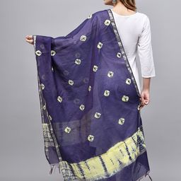 LOOM LEGACY Printed Block Print Chanderi Dupatta with Zari image 3