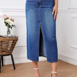 dolsia Women Denim Pencil Midi Skirt With Front Slit-image-95