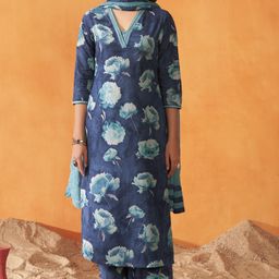 Anouk Women Floral Printed Regular Pure Cotton Kurta with Trousers & With Dupatta-45
