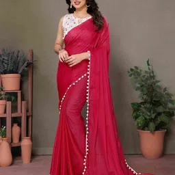 CATCHY FOREVER Solid With Embroidered Border Zari Saree-16