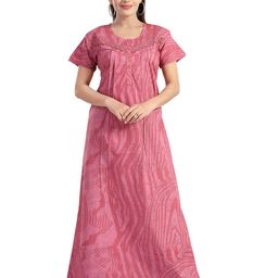 NIGHT QUEEN Abstract Printed Round Neck Maxi Pure Cotton Nightdress-image-59