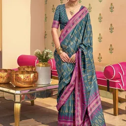 all about you Geometric Printed Pure Silk Ikat Saree-37