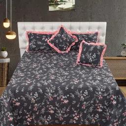 MORADO Grey & Pink Floral Polycotton 7 Piece Double Queen Superfine Bedding Set-55