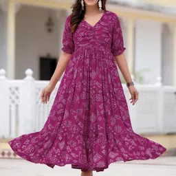 TextileNow Floral Print Puff Sleeve Fit & Flare Maxi Dress-image-12