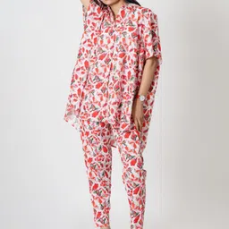 Kameez by Pooja Kejriwal Jenzie Floral Printed Pure Cotton Shirt & Trousers-image-21