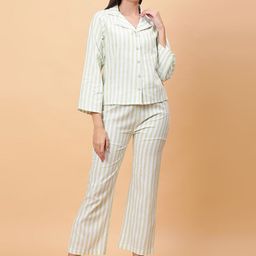 Unifringe Women Striped Printed Pure Cotton Night suit-image-27