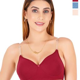Liigne Pack Of 3 Full Coverage Lightly Padded T-shirt Bra with Transparent Strap-picture-25