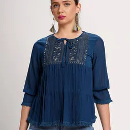me Queen Tie-Up Neck Regular A-Line Top-image-45