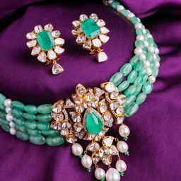 Tyaani Jewellery by Karan Johar Women Green Earrings Diamond-image-5