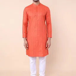 NAMASKAR Striped Printed Mandarin Collar Straight Kurta-picture-32
