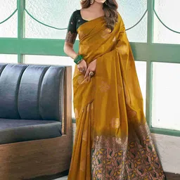 S.K.C Woven Design Banarasi Saree With Blouse Piece-image-5