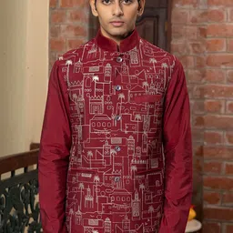 PATR Men Embroidered Woven Nehru Jacket-image-22