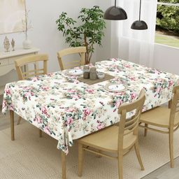 Clasiko Off White Floral Anti-Skid Cotton 4-Seater Table Cover-image-33
